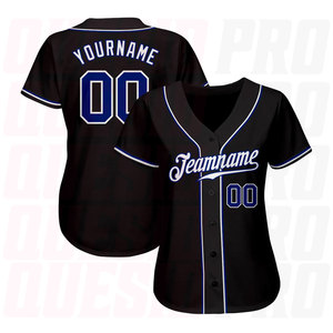 เสื้อเบสบอลผู้ชายแบบขายส่ง เสื้อเชิ้ตติดกระดุม แขนสั้น สไตล์ฮิปสเตอร์ ฮิปฮอป สปอร์ต สีดำ กรมท่า-ขาว - Product Image 2