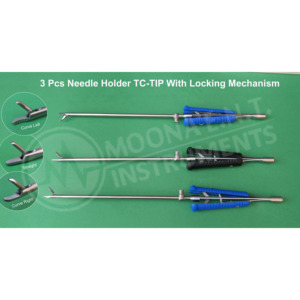 3 Pcs Needle Holder TC-TIP With Locking Mechanism Curve Left Right Straight Jaws Manual Surgical <b>Instrument</b> Set CE Certified - Product Image 1