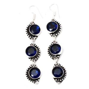 Boucles d'oreilles pendantes en saphir bleu faites à la main, en argent sterling 925, bijoux en pierres précieuses naturelles pour femmes, vente en gros, cadeau - Product Image 2