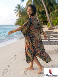 Custom Printed <b>Kaftan</b> Dress for Women Loose Fit <b>Beach</b> Wear Lightweight Fabric Comfortable Stylish Bulk Supply - Product Image 5
