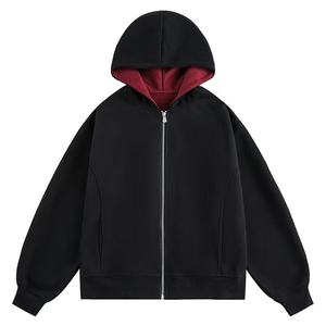 Sudaderas y sudaderas con capucha de algodón negro de primera calidad para hombre, con logotipo personalizado y bordado de chenilla en la parte delantera. - Product Image 3