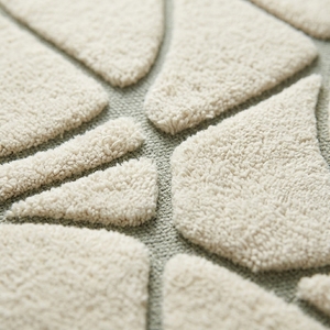 Alfombra Moderna Abstracta con Patrón de Piedra en Color Marfil y Verde Salvia, Rectangular, de Lana y Acrílico, Antideslizante, para Sala de Estar - Product Image 5