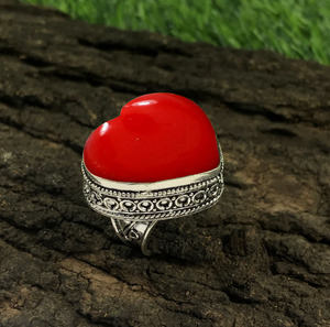 Red Coral Heart Cut Gemstone <b>Ring</b> <b>925</b> Sterling <b>Silver</b> <b>Ring</b> for Women Wedding & Party Gift - Product Image 4