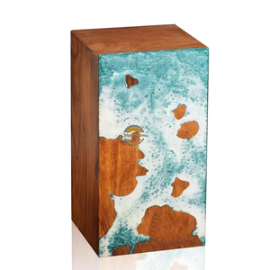 Funeral Wooden Urn with Turquoise Resin Art Handcrafted Cremation Urn for Human or Pet Ashes by AYAANS - Product Image 4