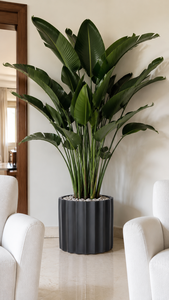 Elegant Matte Black Reeded Cylinder Planter Fiberglass Set of Four Nesting Pots Indoor Outdoor Home <b>Garden</b> Decoration - Product Image 2