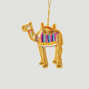 Adorno de árbol de Navidad con bordado Zari en color camel amarillo – Decoración colgante con bordado Zardosi para uso festivo y venta al por mayor - Product Image 3