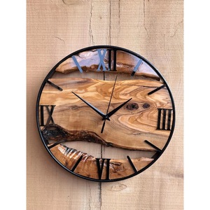 Rustic Wood Wall <b>Clock</b> Round Analog Quartz Design With Roman Numerals For Living Room Decor - Product Image 1