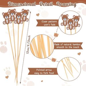 100 Pezzi Stuzzicadenti a Forma di Orso da 4,7 Pollici, Spiedini in Bambù per Antipasti, Decorazioni per Feste, Cocktail Party e Esposizione Frutta - Product Image 3