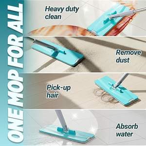 Mopa Plana 2 en 1 con Cámara de Lavado y Secado, 4 Recambios de Microfibra Súper Absorbentes, Mopa para Pisos y Paredes con Mango Largo, Compacta y Ligera, 5 Litros - Product Image 5
