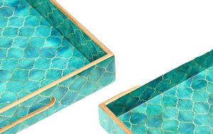 Bandeja decorativa de esmalte de madera hecha a mano artística tallada a mano y pulida a mano para decoración clásica elegante del hogar táctil - Product Image 4