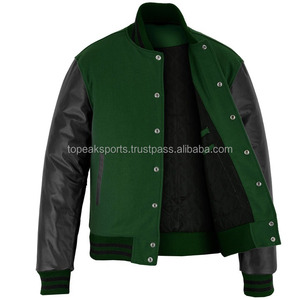 Blouson universitaire OEM 2026 en laine vert foncé de qualité supérieure avec manches en cuir noir pour homme – Blousons d'hiver chauffants de haute qualité à faible MOQ - Product Image 4