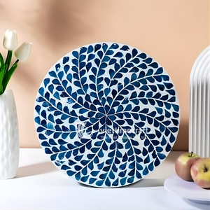 ชุดชามมะพร้าวลายโมเสกสีฟ้าทะเล ประดับมุกเปลือกหอย ตกแต่งบ้านหรูหรา ลายใบไม้สีน้ำเงิน สำหรับตกแต่งภายในสไตล์โมเดิร์นชายทะเล - Product Image 5