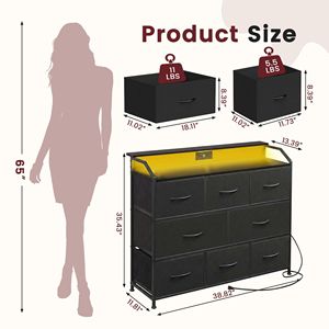 Cassettiera Convertibile a 8 Cassetti in Tessuto con Prese di Corrente e Luce LED, Mobile TV Multifunzionale con Vano Portaoggetti per Camera da Letto e Soggiorno - Product Image 2