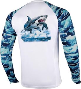 Rashguard à manches longues pour homme, écologique, respirant, antibactérien, blanc avec imprimé camouflage bleu, séchage rapide, polyester, UPF 50+ - Product Image 2