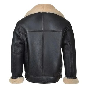 <b>Men</b> Black B3 Shearling Bomber <b>Leather</b> <b>Jacket</b> - Product Image 2
