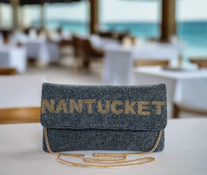 <b>Navy</b> Beaded <b>Clutch</b> NANTUCKET Gold Summer Fashion Women's <b>Clutch</b> Elegant Beaded Coin Pouch with Zip Wallet Birthday Gift - Product Image 4