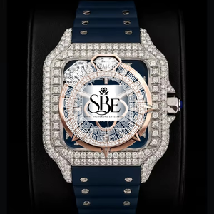 Montre Moissanite Iced Quartz avec boîtier carré en acier inoxydable, bracelet de 21 mm, cadran analogique, verre saphir, mouvement ETA, date automatique - Product Image 1
