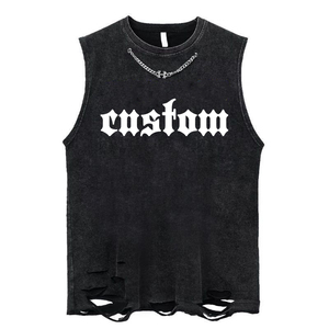 Custom Summers <b>Men's</b> Sleeveless T-shirts Wash Acid <b>Singlet</b> With Hole Sweater T-Shirts Cropped Tank Top Trending Vintage Stuff - Product Image 1
