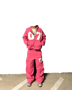Ensemble survêtement homme personnalisé avec sweat à capuche zippé oversize et pantalon de survêtement ample à jambes larges, haute qualité, broderie 3D, doublé, couleur unie - Product Image 1