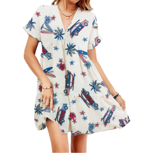 Ladies Regular Fit Casual Simple Summer Sleeveless Dress 4th July Outfit Design USA National Day Themed Sequin Patches Front - Product Image 3