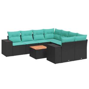 Juego de sofás de patio de ratán sintético negro de 9 piezas con cojines, muebles elegantes para exteriores - Product Image 2