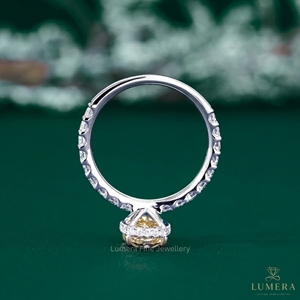 Bague de fiançailles personnalisée en or blanc 9K 10K 14K 18K avec diamant jaune fantaisie taille ovale, bijoux fins pour femmes - Product Image 2