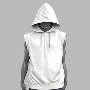 Men's Hooded Sleeveless Tank Top Solid <b>White</b> French Terry Knitted Casual Sweatshirt Summer Drawstring Fit Customized Colors - Product Image 2