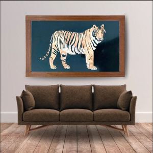 Panneau mural rectangulaire encadré en marbre noir avec incrustation de marbre Royal Tiger, artisanat Pietra Dura, décoration murale Diwali - Product Image 1