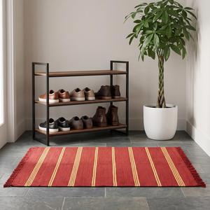 Elegant Handwoven <b>Wool</b> Solid Color Area Rug <b>Red</b> Golden Textured Carpet Fringe Modern Style for Living Room Bedroom Home Decor - Product Image 2