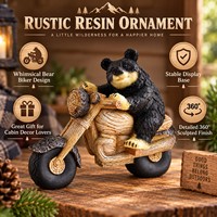 Ornement amusant en résine d'ours noir motard, sculpture animale pour moto, idéal pour la décoration rustique de la maison, du chalet, de la mancave et des étagères