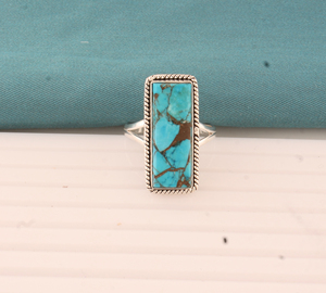 Bague de mariage et de fête unisexe en argent 925, artisanale, classique, longue et rectangulaire, avec améthyste bleue et cuivre, bordure torsadée, directement de l'usine - Product Image 4