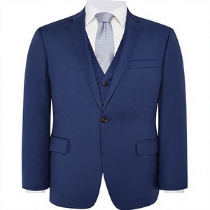 <b>Men's</b> Blue Business Suit Single Breasted V-neck 100% Polyester/Cotton Waterproof Worsted Fabric Anti-Wrinkle Regular Fit British - Product Image 1