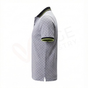 Polo à manches courtes pour homme, imprimé à pois gris, respirant, tricoté, décontracté, coupe classique - Product Image 3
