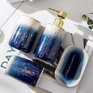 Ensemble d'organisateurs de salle de bain haut de gamme bleu dégradé avec accents dorés, idéal pour les comptoirs de vanité et les décors de salles de bain principales - Product Image 4