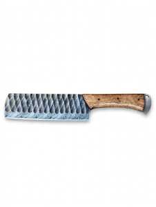 Hachoir de cuisine artisanal en acier Damas avec manche en bois naturel - Product Image 1
