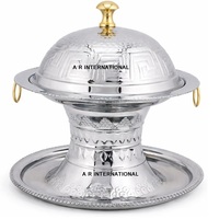 Bol de service en acier inoxydable poli avec couvercle, design arabe traditionnel fait main, plat de mariage, compatible lave-vaisselle