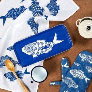 Handmade Enamel Blue Fish Rectangular Metal Serving Tray <b>Decorative</b> Platters <b>for</b> <b>Kitchen</b> Dining Table Home Decor Gift <b>Items</b> Tray - Product Image 1