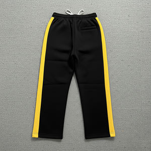 <b>Plus</b> <b>Size</b> Men's <b>Black</b> Yellow Side Stripe Canvas Fleece Sweatpants Elastic Waist Drawstring Casual Knitted Pants Autumn Wear - Product Image 5
