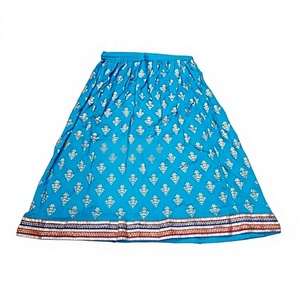 Jupe trapèze en coton imprimé doré pour femme Laxmans Art, longueur cheville, motif géométrique, tenue décontractée, fabriquée en Inde, vente en gros - Product Image 1