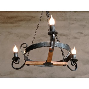 <b>Rustic</b> Iron Circle Chandelier With Wooden Accents And Candle Style <b>Lights</b> For Ceiling Lighting Decorations - Product Image 5