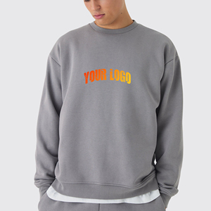 Custom Embroidered Logo Oversized O-Neck Drop Stonewashed Sweatshirt Wholesale 100% Cotton Winter Men's Fleece Sweatshirt - Product Image 6