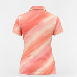 Custom Logo Womens Coral <b>Peach</b> Diagonal Brush Polo <b>Shirt</b> Quick Dry Short Sleeve Sublimation Golf Sportswear - Product Image 2