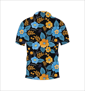 Black <b>Blue</b> Yellow Floral <b>Polo</b> <b>Shirt</b> Tropical Bold Flower Pattern Short Sleeve Summer Casual Front Back View - Product Image 2