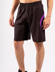 Shorts de sport pour homme, noir et violet, à blocs de couleur, taille mi-haute, élastique, séchage rapide, style Bermuda - Product Image 4