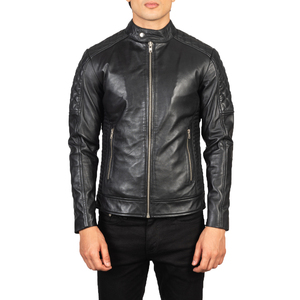 Blouson de moto unisexe noir en cuir véritable matelassé coupe ajustée décontracté respirant écologique coupe-vent imperméable - Product Image 6