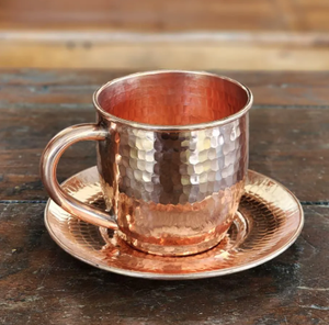 Juego de Taza y Platillo de Cobre Sólido Martillado a Mano para Servicio de Té de Lujo, Taza de Café Tradicional de Cobre Puro - Product Image 1