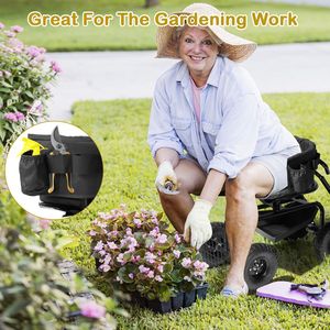 360 Degree Swivel Garden Scooter with <b>Cushioned</b> Backrest Seat Outdoor Gardening <b>Stool</b> for Planting Rolling Cart - Product Image 5