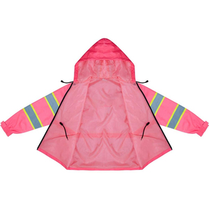 Hi Visibility Reflective Work <b>Jacket</b> <b>Pink</b> Polyester Safety Coat with Hood and Zip Front Unisex - Product Image 3