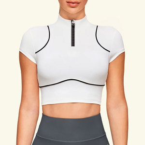 Nueva Camiseta Deportiva de Malla para Mujer con Media Cremallera, Ajuste Ceñido, Compresión, Secado Rápido, para Verano, Fitness, Deportes al Aire Libre, Casual, Running, Top Corto - Product Image 1