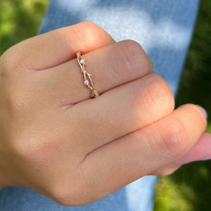 Ensemble de bagues de fiançailles Twig en or massif 14 carats avec diamants de laboratoire, bague feuille celtique, ensemble de bijoux de mariage, ensemble de bagues pour couple - Product Image 5